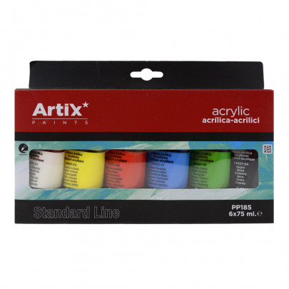 [8435464118725] 1 lot de 5 tubes de peinture 75ml minimum (noir et blanc + couleurs primaires)